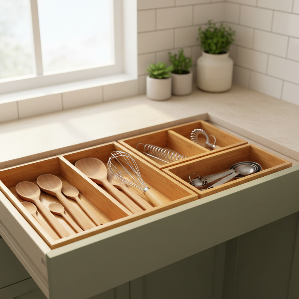 Disorganized Utensil Drawer in Your Kitchen Now, Wasted Time and Broken Tools Later — Prevented by a Bamboo Drawer Organizer