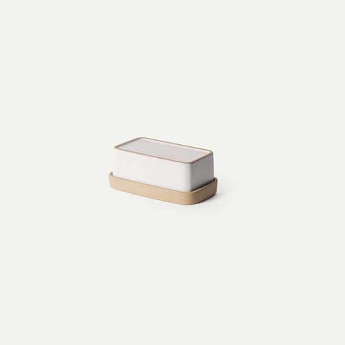 Ceramic Two-in-One Butter Dish with Lid, Covered Butter Crock Container to Leave on Countertop - Large Storage Keeper/Holder for Kitchen, Gifts for Her, Butter Tray For Counter - Oat