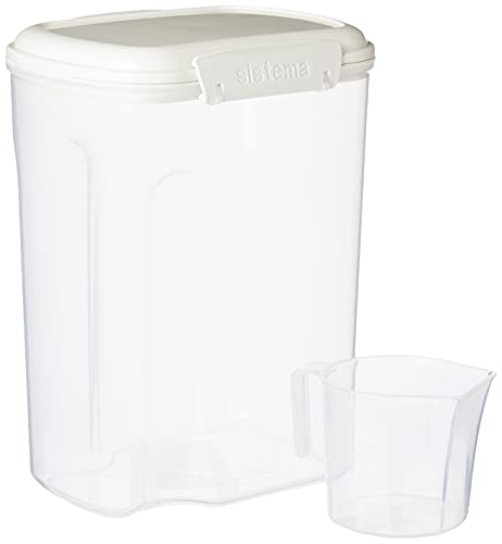 Flour and Sugar Storage Containers for Pantry with Lids and Measuring Cup, Dishwasher Safe, 13.7-Cup, White