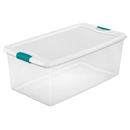 Storage System Solution with 106 Quart Clear Latching Storage Tote, 4 Pack and 66 Quart Plastic Stackable Storage Tote, 4 Pack - view 3