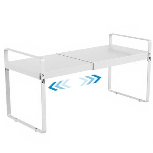 11" Deep Expandable Cabinet Shelf Organizer Riser, 1-Pack White