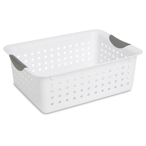 Medium Ultra Basket, Open Top Plastic Storage Bin, White, 18-Pack