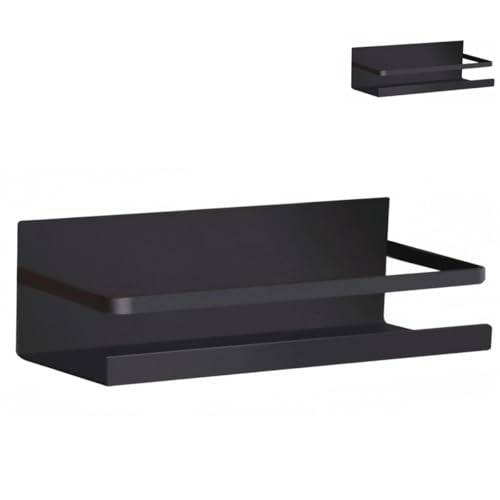 2Pcs Fridge Spice Rack Organizer Single Tier Magnetic Refrigerator Spice Storage Magnet Shelf, Black