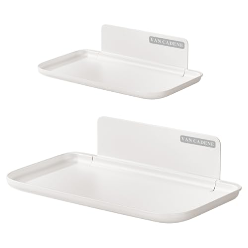 2-Pack Foldable Floating Shelves for Wall | No Drill White Wall Shelves | Small Floating Shelf for Bathroom, Bedroom, RV, KitchenAdhesive Shelves for Phones, Watches | Renter Friendly