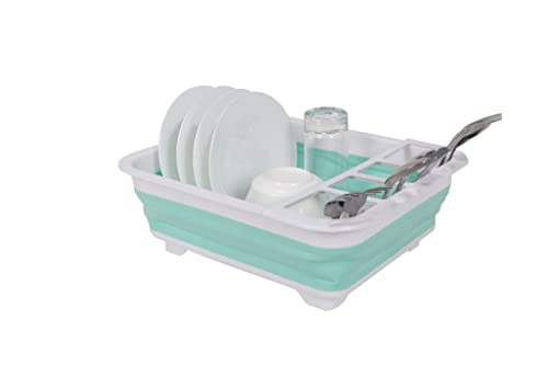 Collapsible Dish Drying Rack - Popup for Easy Storage, Drain Water Directly into The Sink, Room for Eight Large Plates, Sectional Cutlery and Utensil Compartment, Compact (Blue) - view 2