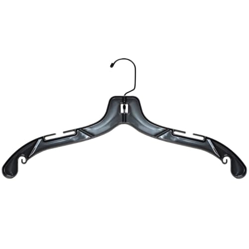 17” Black Mid-Heavyweight Plastic Hanger, Black Hook, 50 Pack