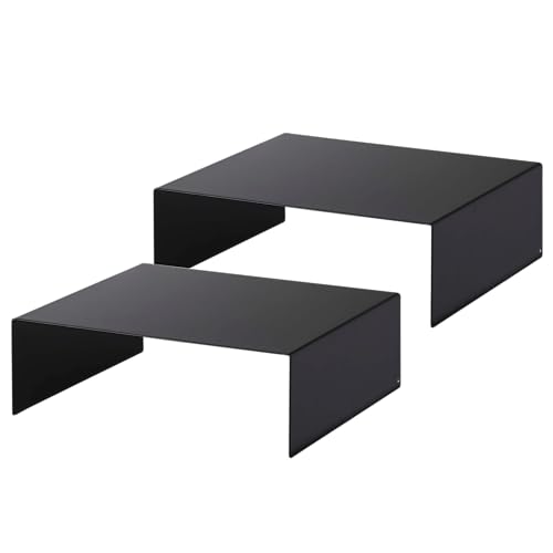 YAMAZAKI Home Tower Steel Under Cabinet Bottom Shelf Storage Organizer, Set of 2 Dish Riser for Under Sink Or Kitchen Pantry Or Counter - Steel