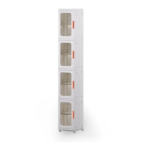 Narrow Storage Cabinet with Doors and Shelves Tall Skinny Bathroom Storage Kitchen Cabinet with Adjustable Shelf Cabinet Organizer Toilet Paper Storage Linen Closet 4 Layer (White)
