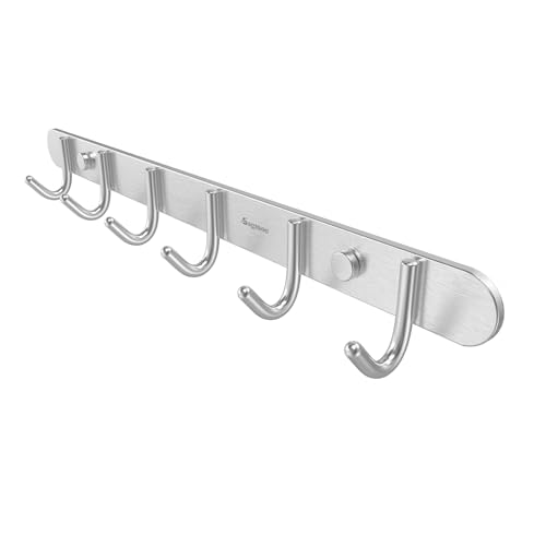 Coat Hook Rack Wall Mounted - Towel Hook Rail with 6 Round Hooks/16-inch/304Stainless Steel Brushed Nickel/Super Easy Installation/Rust and Water Proof/Perfect Home Storage & Organization