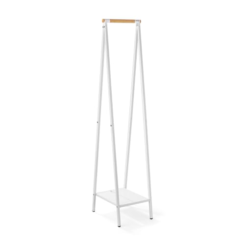 Linn Clothes Rack, Compact - Free Standing Clothing Rail - Clothes Storage - Hang, Air, or Dry Clothes - Sturdy Steel Frame & Bamboo Rod - 19 x 13 x 67 inches - White