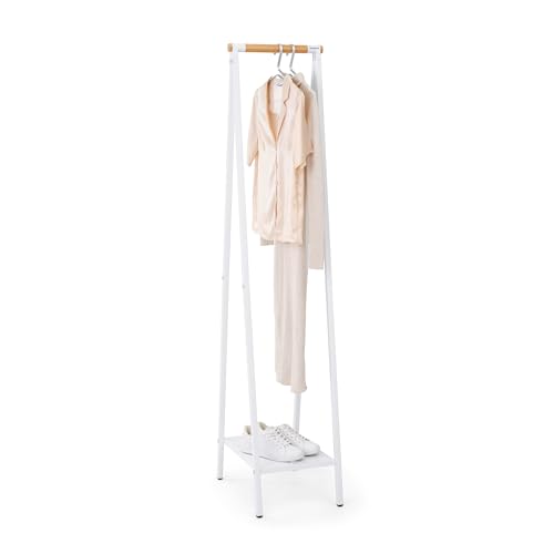 Linn Clothes Rack, Compact - Free Standing Clothing Rail - Clothes Storage - Hang, Air, or Dry Clothes - Sturdy Steel Frame & Bamboo Rod - 19 x 13 x 67 inches - White - view 5