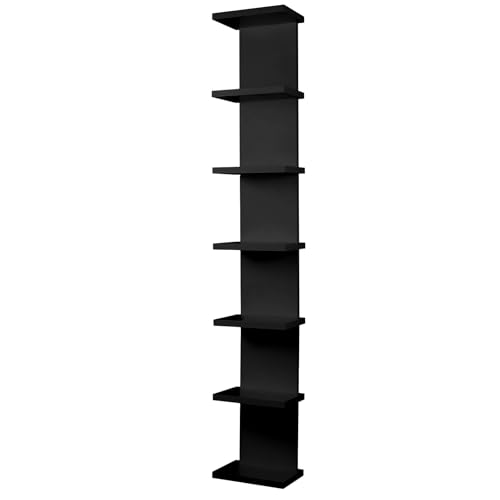 7 Tier Wall Shelf Unit - Lack Floating Shelf, Compact Display Floating Shelf, Vertical Column Wall Decor Mount Floating Storage Organizer Tall Tower Shelf for Bedrooms, Living Rooms(Black)