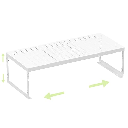 Adjustable Expandable Metal Storage Shelf, Standing Shelf Unit for Kitchen Cabinet Pantry Countertop, Space Saving Shelf Riser and Organizer(1 Pack/White,Medium)
