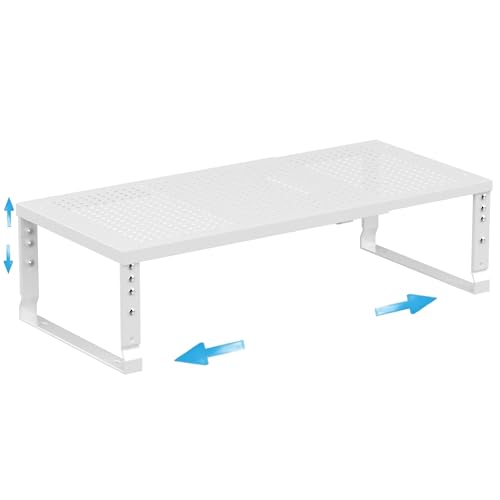 Expandable Spice Rack Kitchen Cabinet Shelf Organizer, Stackable Storage Shelves Racks, Adjustable Counter Shelving for Cabinets, Countertop, Cupboard,Pantry and More(1Pack/White/Medium)
