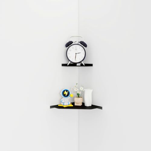 Corner Shelf Wall Mounted, Black Corner Shelf, Shower Shelf, Floating Corner Shelf – 3mm Aluminum Matte, for Bathroom Kitchen Living Room, 6 Inch Holds Phone, Plants, Speaker - view 4