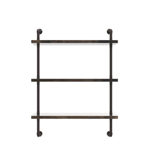 Industrial Pipe Shelf Wall Mounted, Rustic Wood Floating Shelves, 3 Tier Wall Display Bookshelf, Storage Rack Sundries Holder for Kitchen Office Bathroom Organization and Home Decor (24inch x 2) - view 5