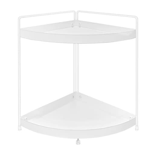 2 Tier Corner Shelf Rack Kitchen Counter Cabinet Bathroom Organizer Makeup Cosmetic countertop Organization and Storage Under Sink Organizers Perfume Trays for Dresser White