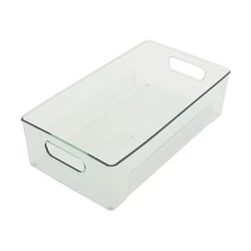 Storage Bin for Refrigerator and Pantry Organizers - Clear Green Fridge Bin with Built-In Handles, 14.4 x 7.9 x 4 Inches, Kitchen and Bathroom Storage Organizer