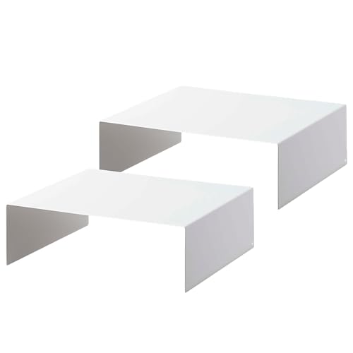 YAMAZAKI Home Tower Steel Under Cabinet Bottom Shelf Storage Organizer, Set of 2 Dish Riser for Under Sink Or Kitchen Pantry Or Counter - Steel