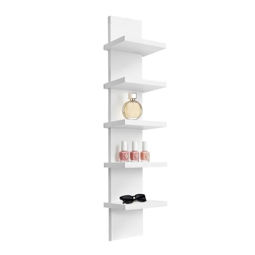 5 Tier Wall Shelf Unit White Vertical Column Wall Decor Lack Floating Shelf Laminate Finish Floating Storage Organizer Compact Display Float Shelves for Bedroom Living Room