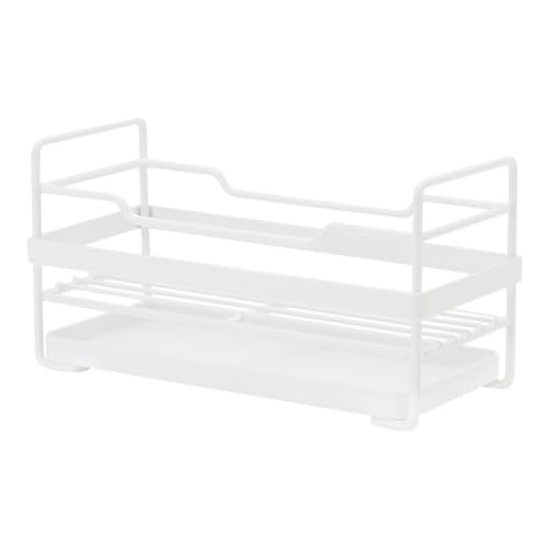 White Iron Storage Rack with Drainage Tray, Countertop Organizer Shelf