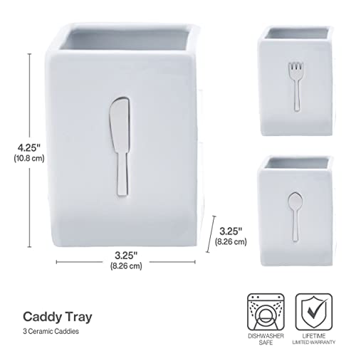 3-Piece Ceramic Caddy with Wood Tray, White, Black - view 3