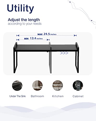 Expandable Shelf for Cabinets, Cabinet Shelf Riser, 12" Black - view 5