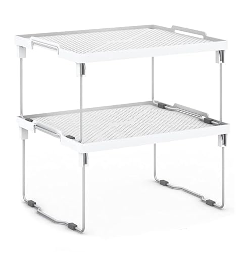 Kitchen Shelves Cabinet Organizer, Stackable Freezer Rack, Cupboard Box Organizer, Shelf Riser, Usable Storage Rack for Spice, Fridge Shelf Riser, (12x11 inch), Pack of 2