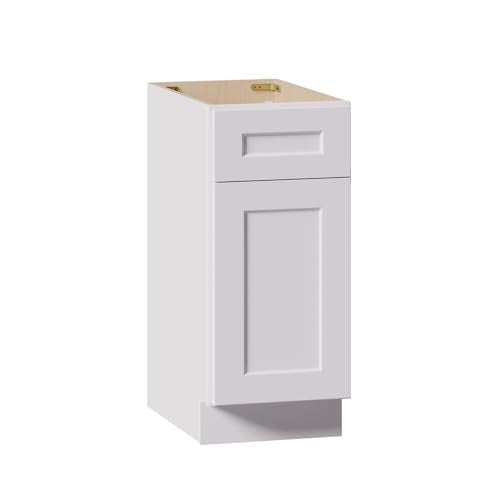 Solid Wood White Shaker Base Cabinets with Drawers, 15 Inch Wide 24 Deep RTA Storage Organizer, Small Floor Cabinet Without Countertop, Space-Saver for Laundry Room, Kitchen, Bathroom - view 4