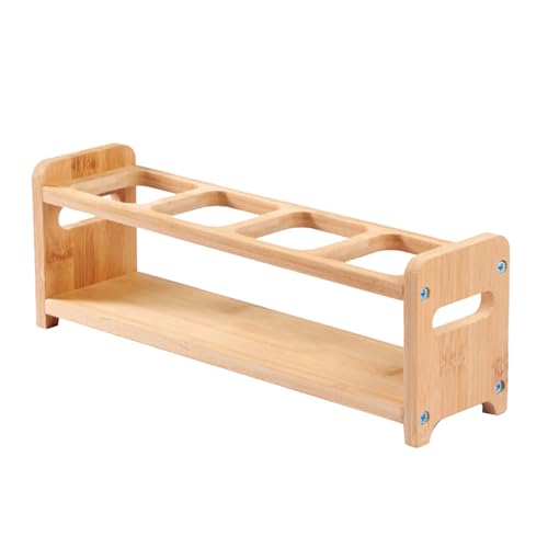 4 Hole Wooden Oil Bottle Rack, Slim Structure, Kitchen Organizer Storage System, for Spice Bottles, Jars, Seasonings, Baking Supplies (Square Slots)