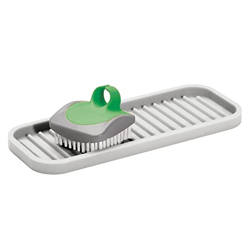 Durable Silicone Kitchen Sink Storage Organizer Tray - Holder for Sponges, Soap, Scrubbers - Ribbed Base, Quick Drying, Waterproof, Non-Slip - Linelle Collection - 2 Pack - Light Stone Gray - view 6