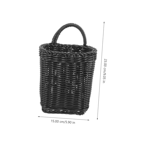 Black Hanging Woven Basket with Handle, Plastic Wall Storage - view 4