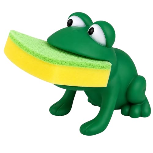 Frog Sponge Holder for Kitchen Sink with Dual-Sided Sponge, Cute Caddy