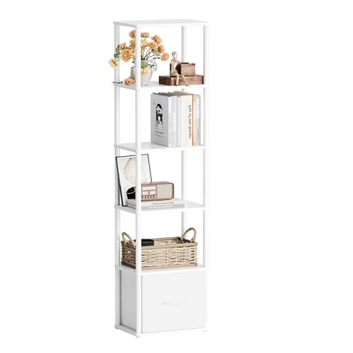 6-Tier Bookshelf Organizer, Narrow Bookcase,Tall Skinny Bookshelves, Standing Ladder Shelf with Drawer, Small Book Shelf with Storage for Living Room, Bedroom, Office, Study White HBC505W - view 3