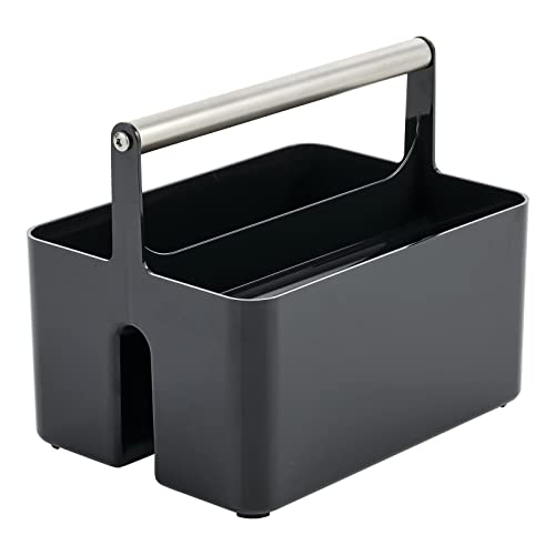Plastic Shower Caddy Storage Organizer Utility Tote, Divided Basket Bin - Metal Handle for Bathroom, Dorm, Kitchen, Holds Soap, Shampoo, Conditioner - Aura Collection - Black/Brushed Chrome - view 6