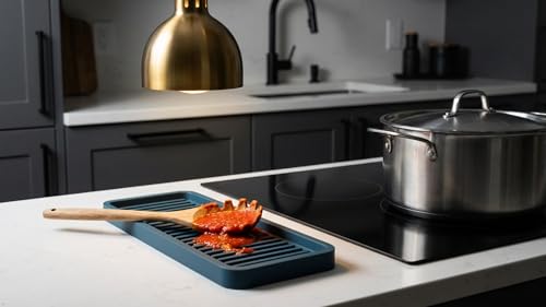 Silicone Sink and Surface Organizer Tray, Sponge Holder, Vanity Tray, Heat Safe, Dishwasher Safe, for Bathroom and Kitchen Organization (Smoky Blue, 12"x4") - view 4