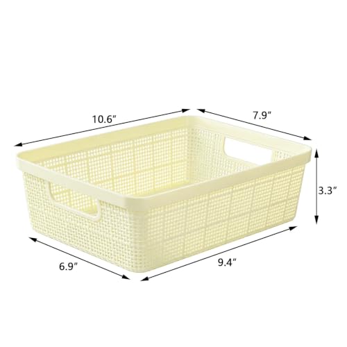 Plastic Storage Baskets, Small Pantry Baskets for Organizing, Woven Basket Organizer Basket Bins for Shelves, Organizer and Storage for Bathroom, Bedrooms, Kitchens (Milky white) - view 2