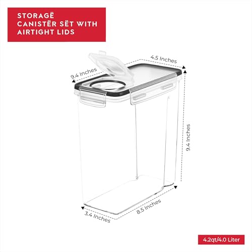 Cereal Containers Storage 4L Set of 4 Airtight Food Storage Containers with Lids Cereal Dispenser Countertop Pantry Organization Canister for Rice Flour & Sugar 1 Marker 8 Labels - view 5