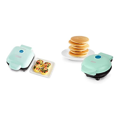 Deluxe Egg Bite Maker with Mini Griddle for Individual Pancakes and other On-The-Go Meals (Aqua)