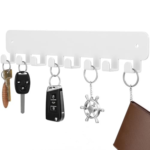 Key Holder Wall Mount, Adhesive or Screw-Mounted Key Rack with 8 Hooks, Metal Key Chain Organizer for Car Keys, Black 1 Pack