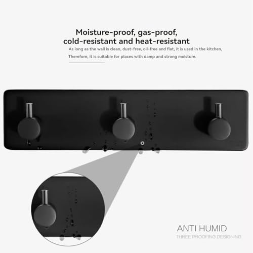 Black Key Holder for Wall 304 Stainless Key Hooks Adhesive Key Holder Wall Mount Key Hanger with 3 Heavy Duty Hooks Key Organizer for Kitchen, Bedroom, Bathroom (Black(3 Hooks)) - view 5