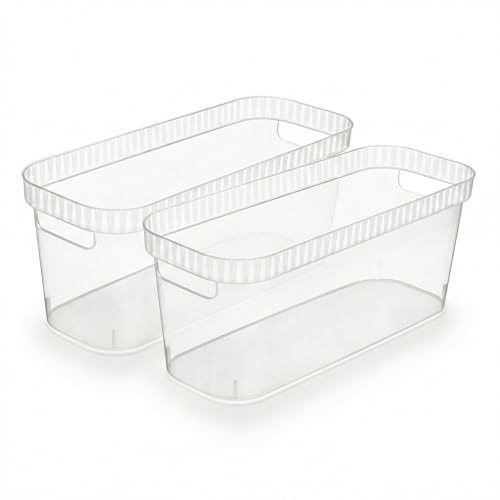 Narrow Storage Bins – Slim, Clear Plastic Storage Basket, Clear Organizer for Tight Spaces (2 Pack, 15” x 6” x 6”)