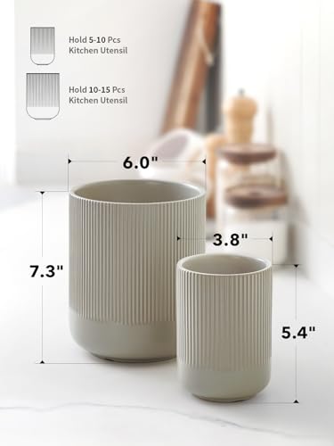Ceramic Kitchen Utensil Holder for Counter, 7.3/5.4", Oatmeal Gray - view 6