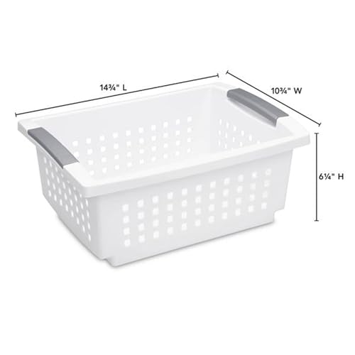 Medium Stacking Basket, Versatile Open Plastic Bin, White, 4 Pack - view 3
