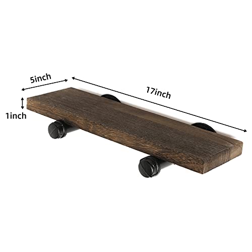 Wall Mounted Floating Shelves, Floating Shelves with Industrial Pipe Brackets Set of 2 Rustic Wood Storage Shelf for Bedroom Living Room Bathroom Kitchen Office and More (2, Brown) - view 4