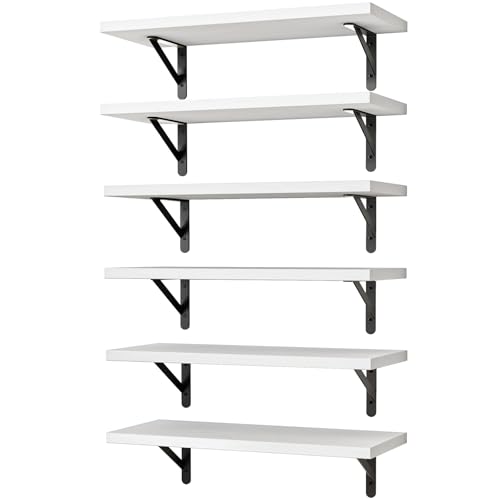 16.5 Inch Floating Shelves for Wall Home Decor, White, Set of 6