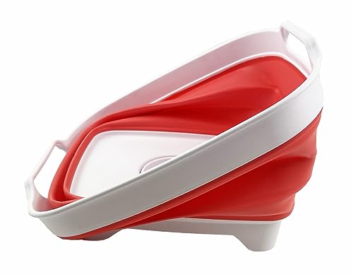 7.5L (2 gallons) Collapsible Plastic Dishpan with Draining Plug - Portable Washing Basin - Foldable Dish Washing Tub - Pop Up Saving (White/Coral Pink, 1) - view 2