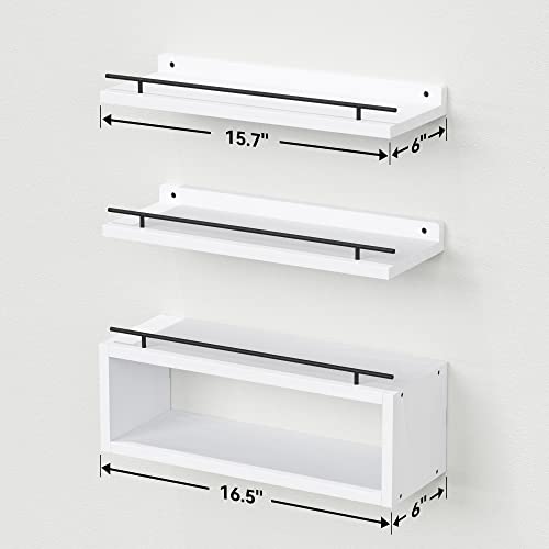 Floating Shelves for Wall with Cube Shelf, Wall Shelves with Metal Rail for Decor, Bathroom Organizers and Storage, Over Toilet Shelves for Bathroom, Toilet Paper-White - view 3