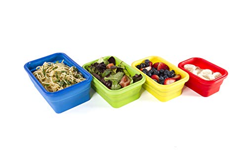 Thin Bins Collapsible Containers – Set of 4 Rectangle Silicone Food Storage Containers – BPA Free, Microwave, Dishwasher and Freezer Safe - view 3
