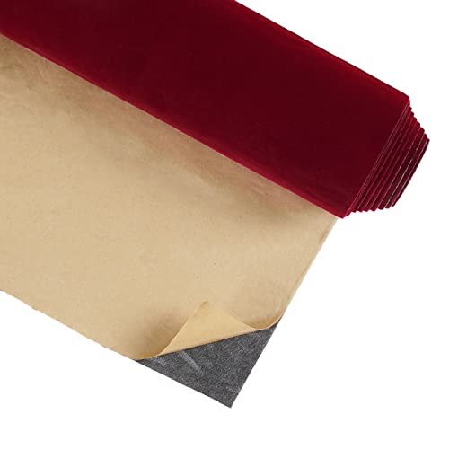 12"x80" Dark Red Self Adhesive Velvet Flocking Liner for Jewelry Drawer Colored Velvet Wallpaper Peel and Stick Red Contact Paper Felt Velvet Drawer Liner Sheets for Jewelry Box Liner Dresser